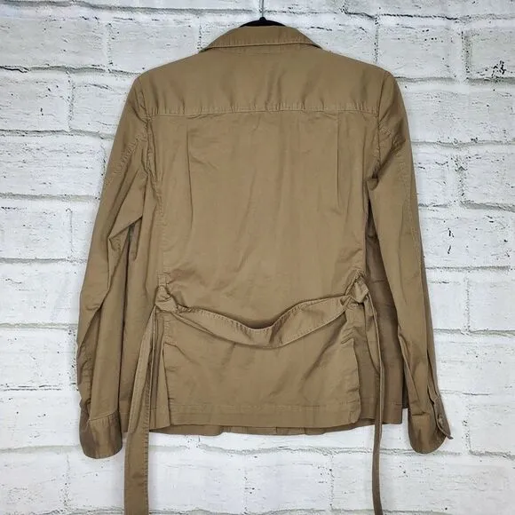 Sundance Brown Utility Jacket Womens Petite Medium Cotton Tie Waist Collared