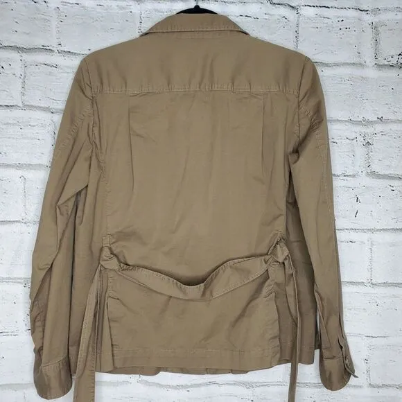 Sundance Brown Utility Jacket Womens Petite Medium Cotton Tie Waist Collared