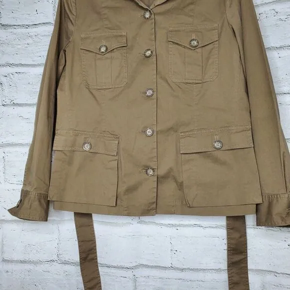 Sundance Brown Utility Jacket Womens Petite Medium Cotton Tie Waist Collared