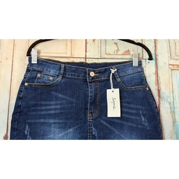 Surprise Womens Size 15/32 Blue Denim Medium Wash Straight &amp; Pencil Skirt