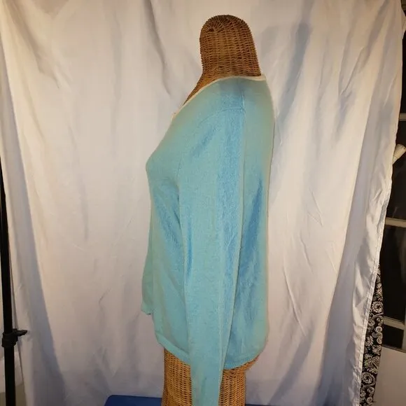 Talbots Petites Women's Blue Long Sleeve V-Neck Lambswool Sweater - Size L