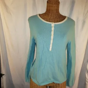 Talbots Petites Women's Blue Long Sleeve V-Neck Lambswool Sweater - Size L