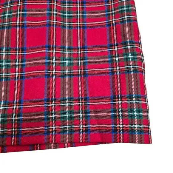 Talbots Straight &amp; Pencil Mni Skirt Women's 12 Petite Red Plaid Hidden Zip Party