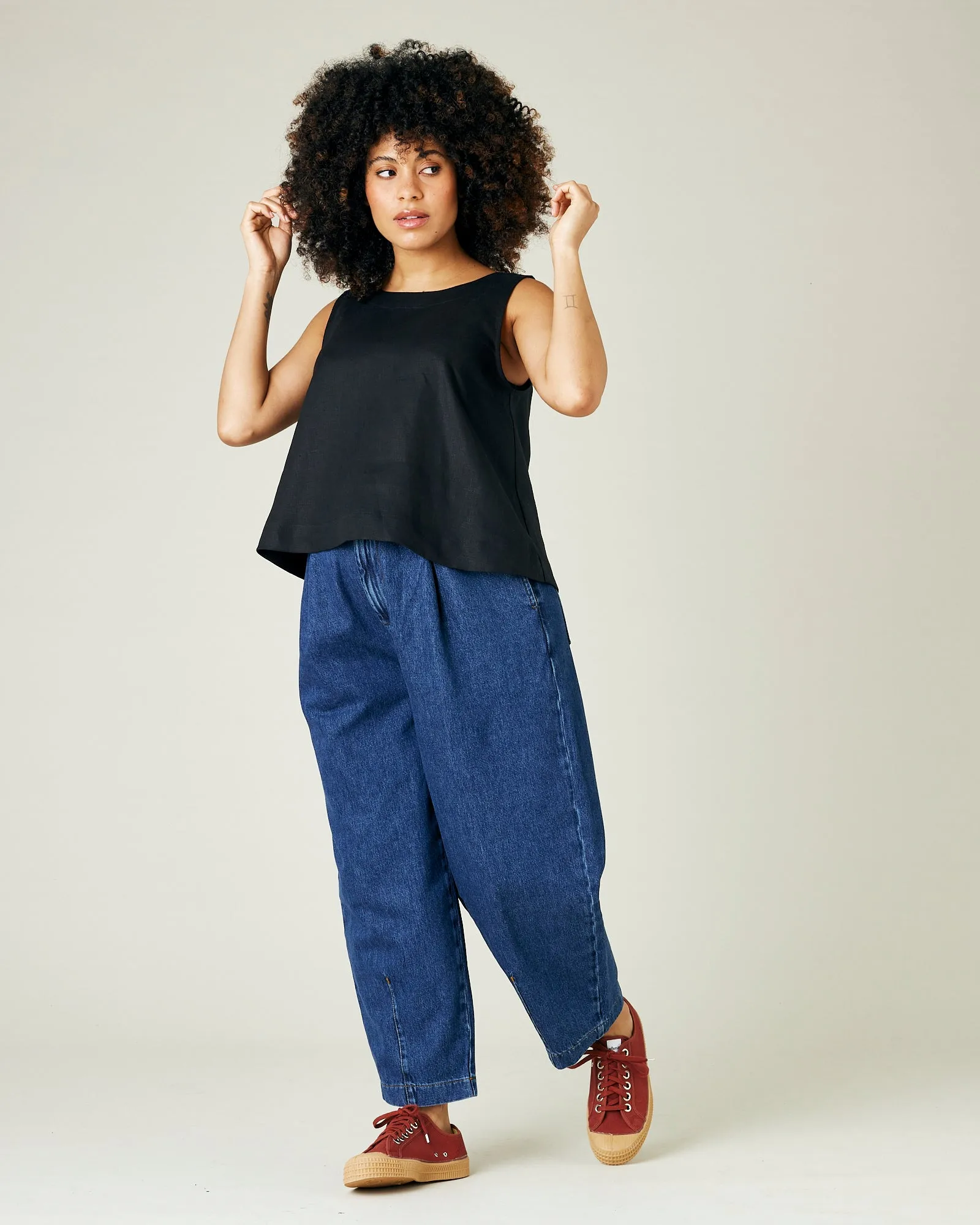 Tara Black Linen Top