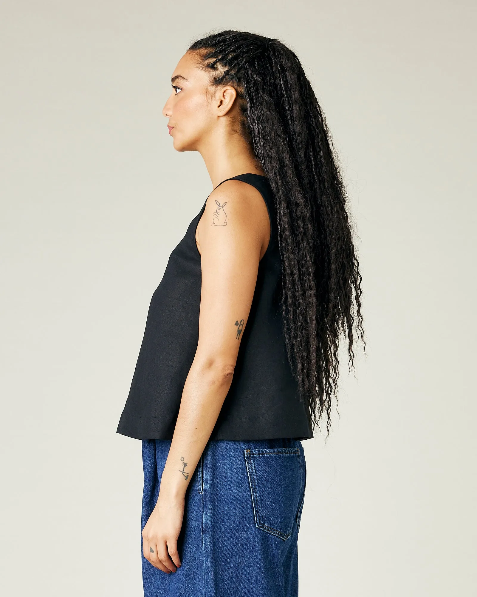 Tara Black Linen Top