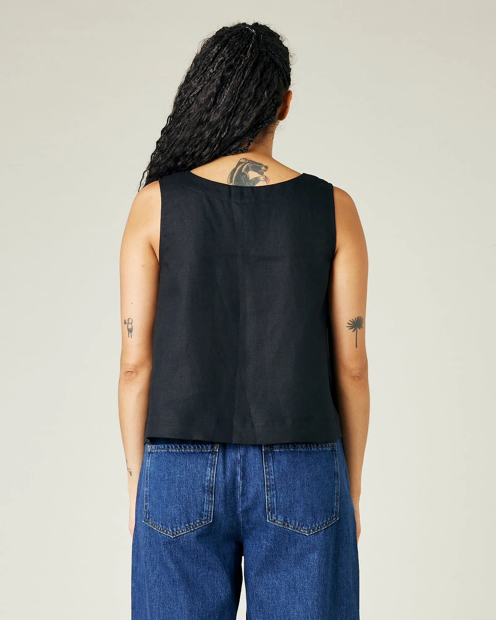 Tara Black Linen Top