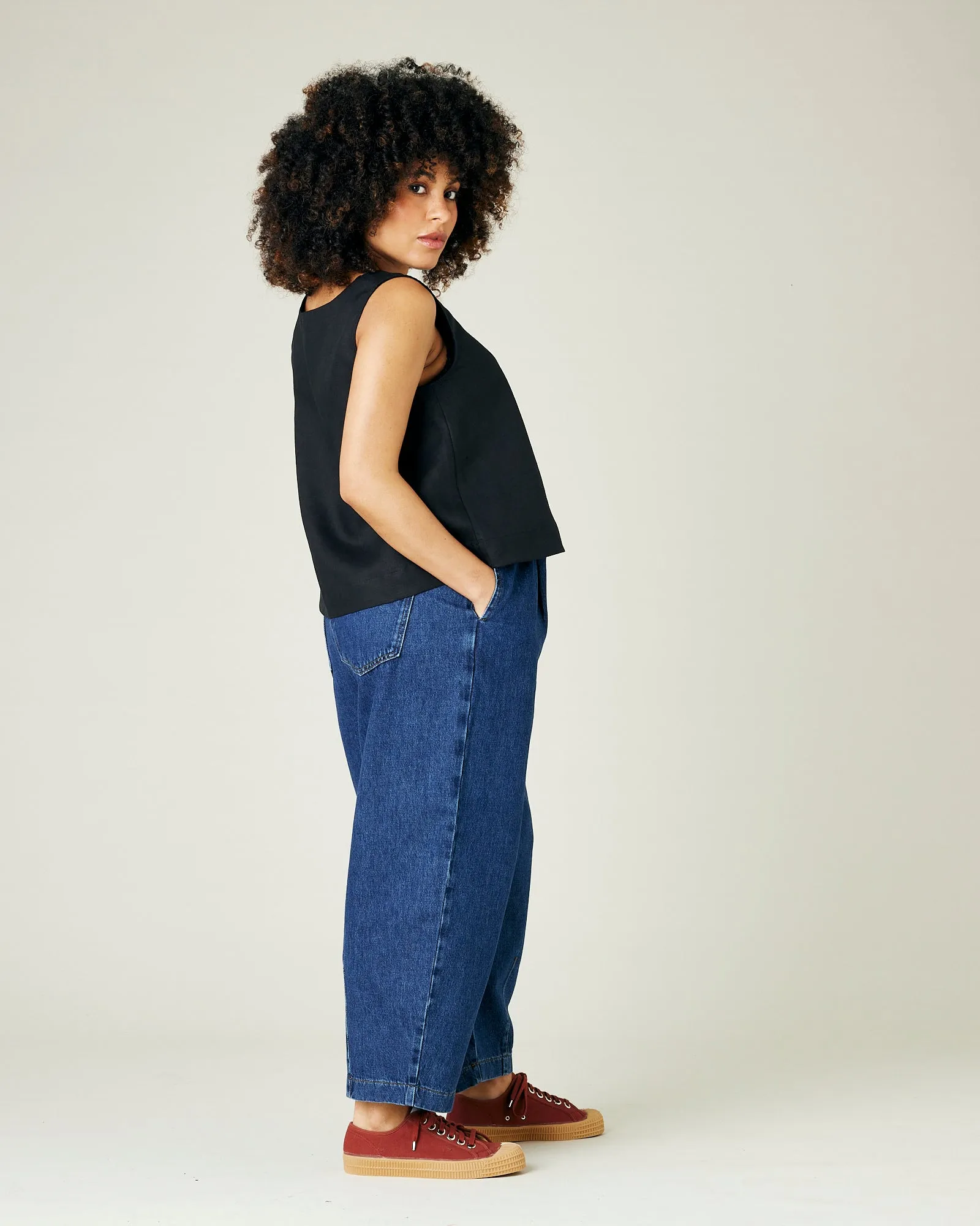 Tara Black Linen Top
