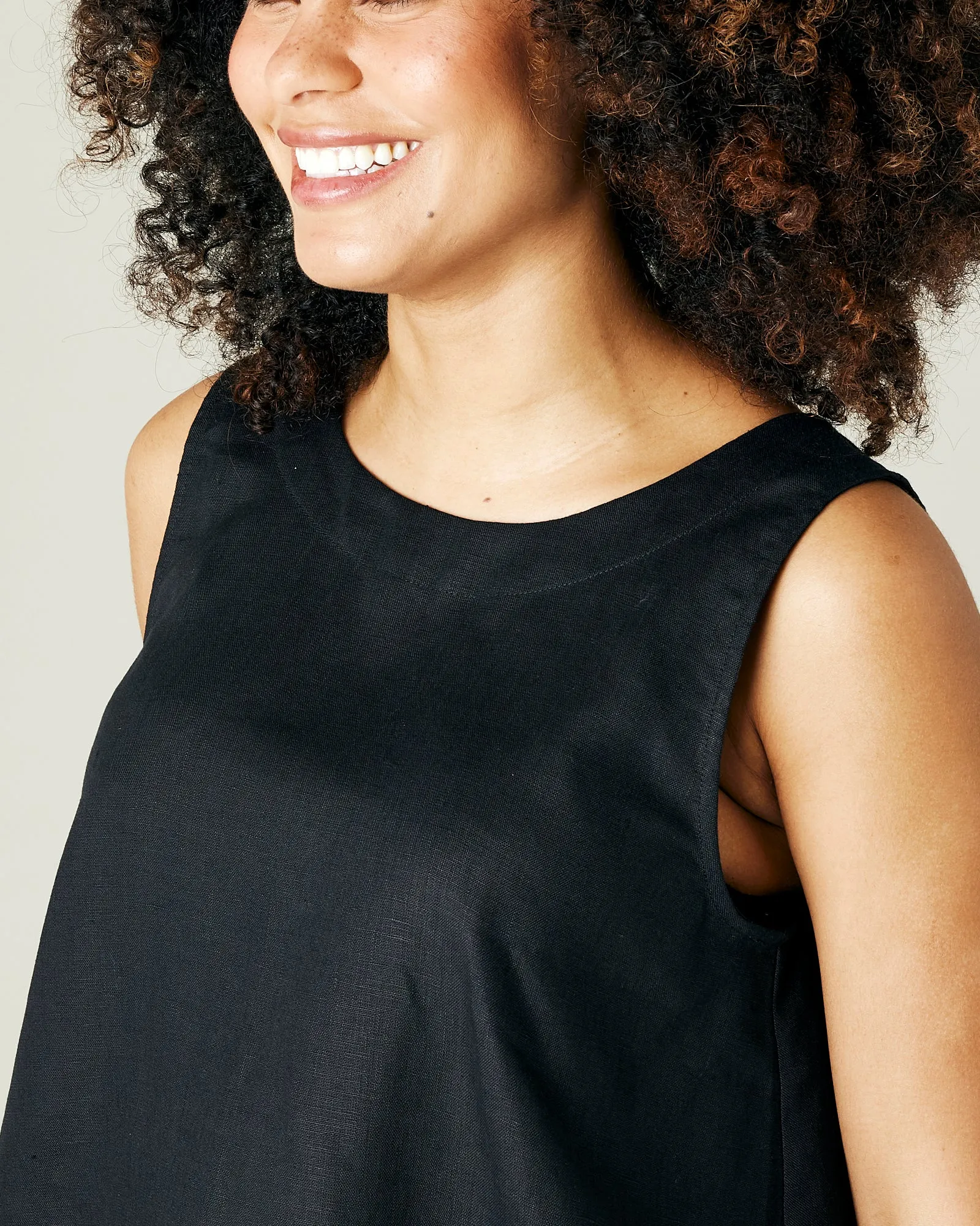 Tara Black Linen Top
