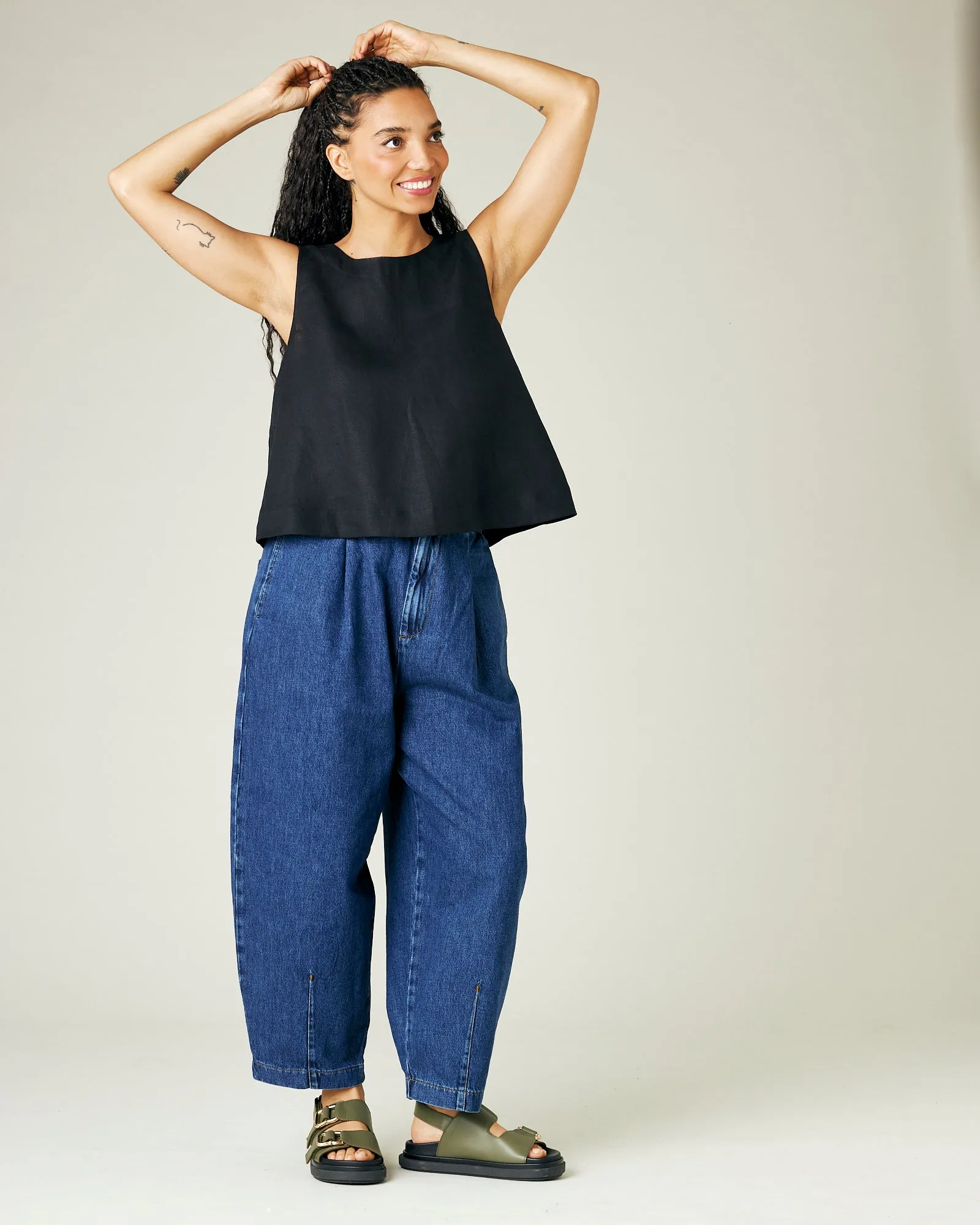 Tara Black Linen Top