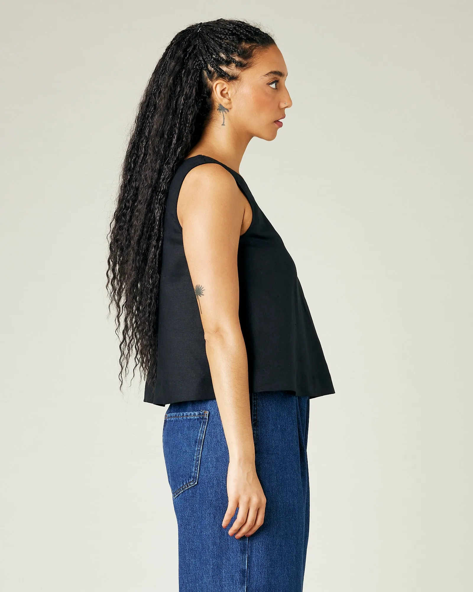 Tara Black Linen Top