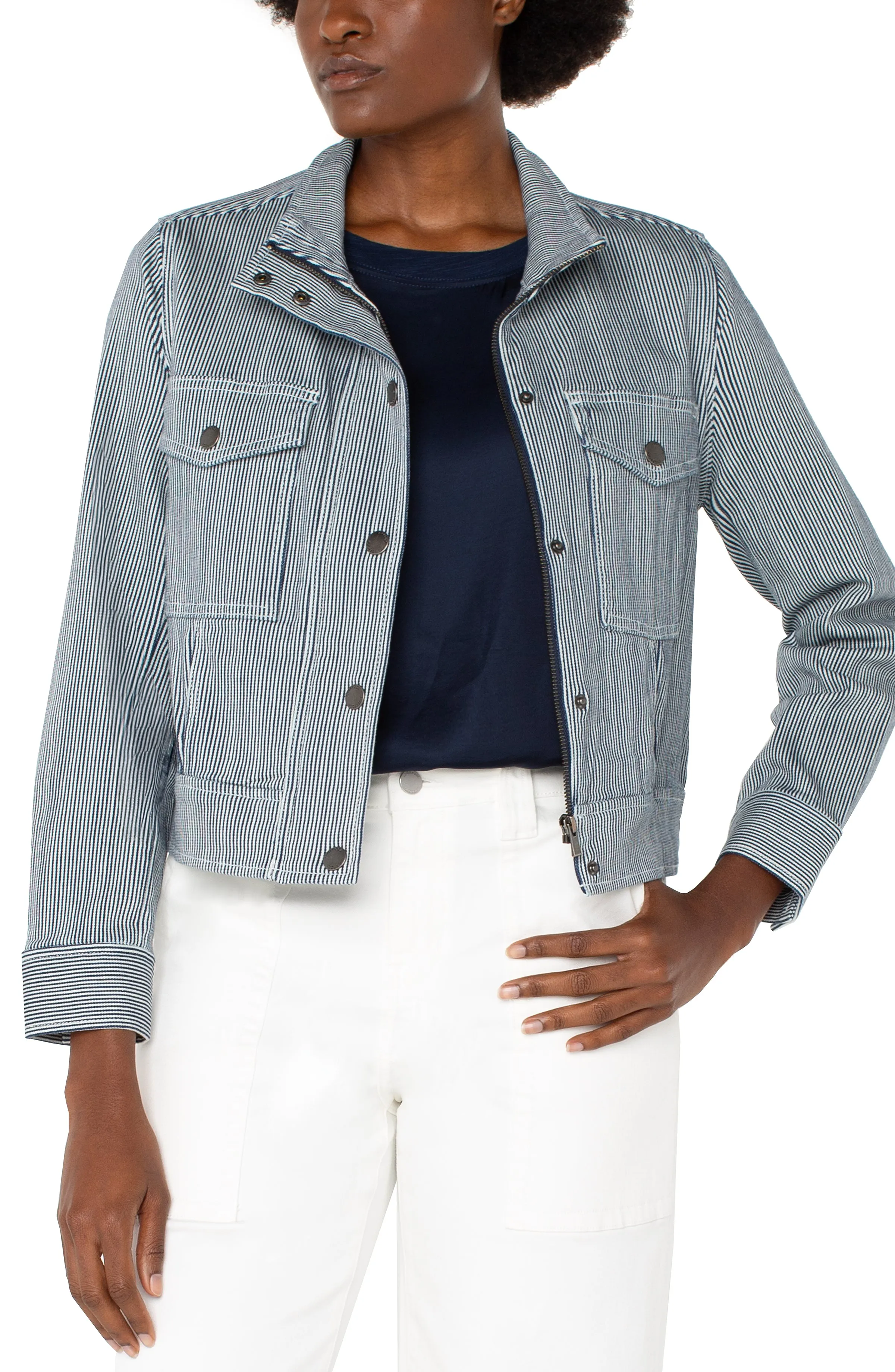 The Cerese Railroad Stripe Cropped Utility Jacket
