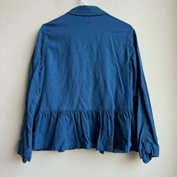 The Great. Flutter Army Jacket Utility Button Blue Cotton Linen Women's 3 Large