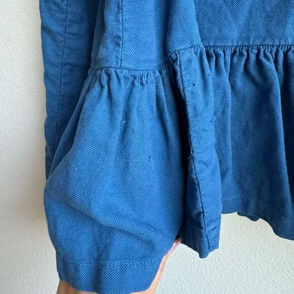 The Great. Flutter Army Jacket Utility Button Blue Cotton Linen Women's 3 Large