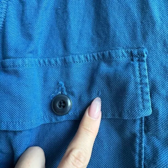 The Great. Flutter Army Jacket Utility Button Blue Cotton Linen Women's 3 Large