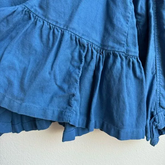 The Great. Flutter Army Jacket Utility Button Blue Cotton Linen Women's 3 Large