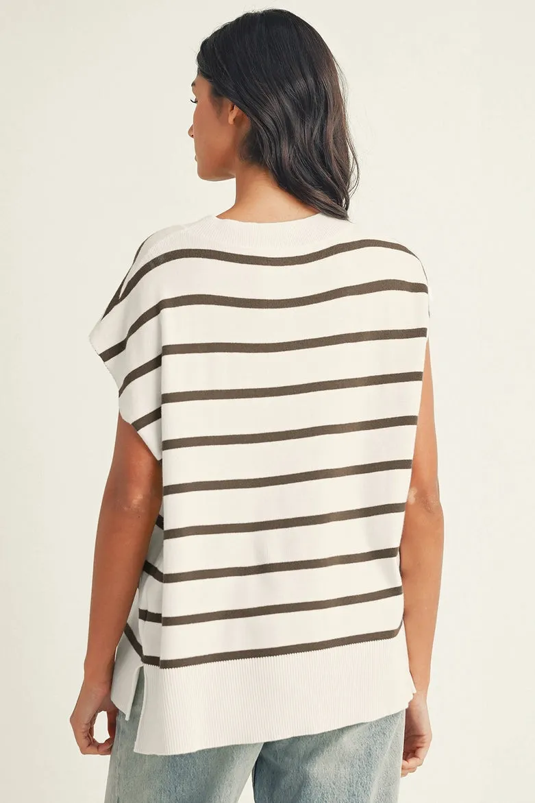 The Pepper Striped Crewneck Short Sleeve Sweater in White