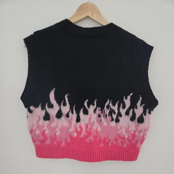 The Ragged Priest Pink and Black Burnout Sweater Vest