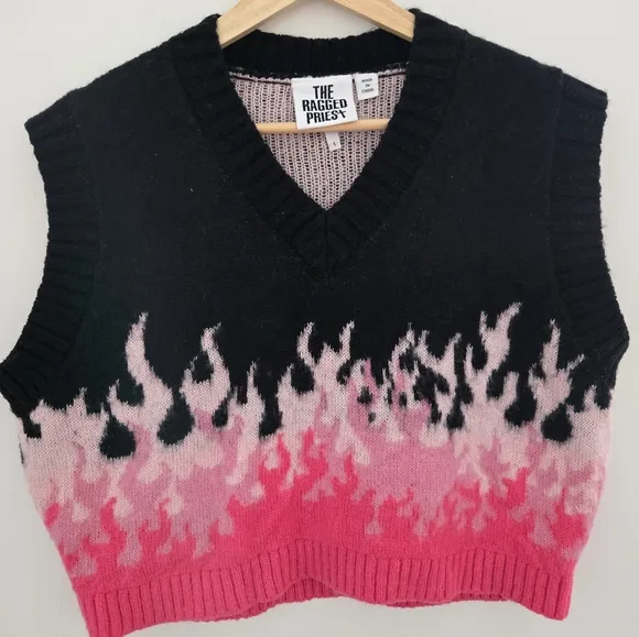 The Ragged Priest Pink and Black Burnout Sweater Vest