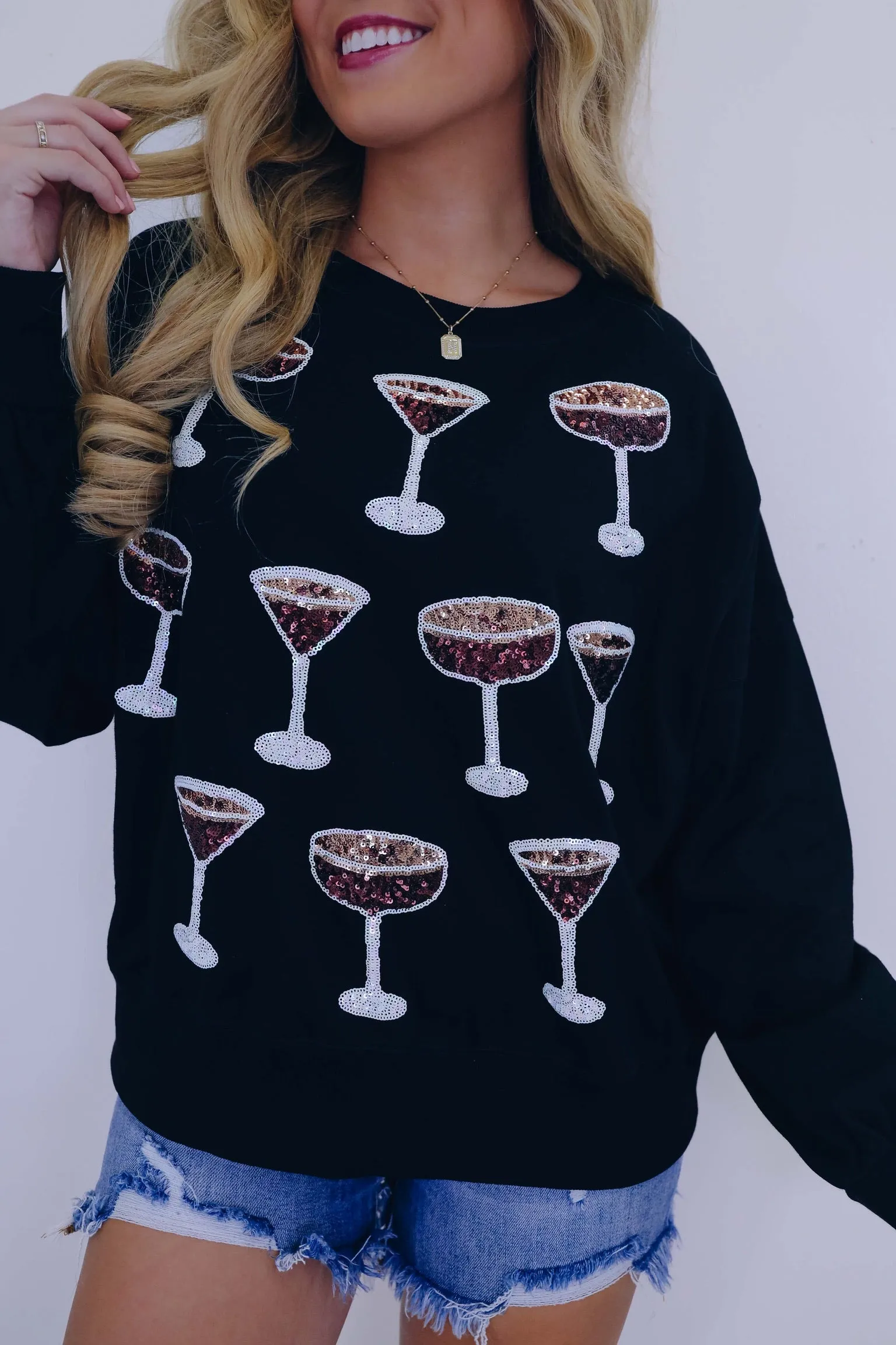 ***Tipsy Tini Sequin Sweatshirt - 2 Colors SAMPLE