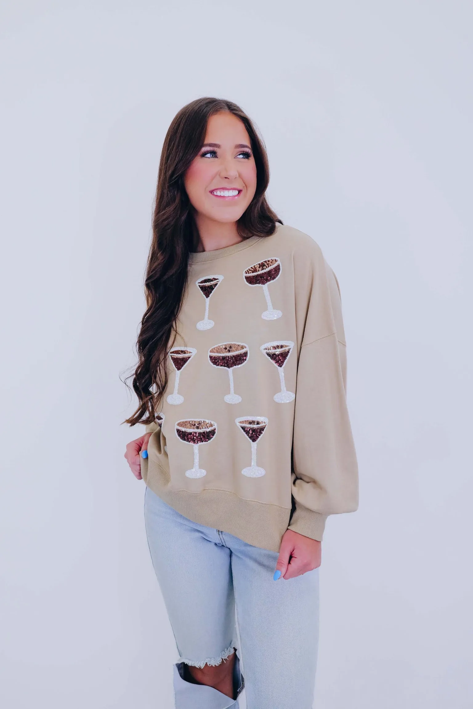 ***Tipsy Tini Sequin Sweatshirt - 2 Colors SAMPLE