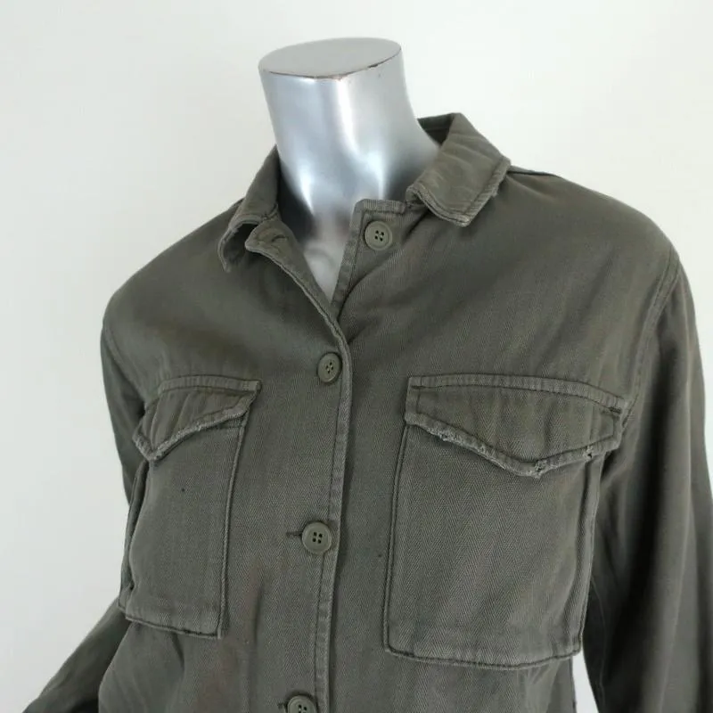 Topshop Distressed Utility Jacket Olive Cotton Size US 2