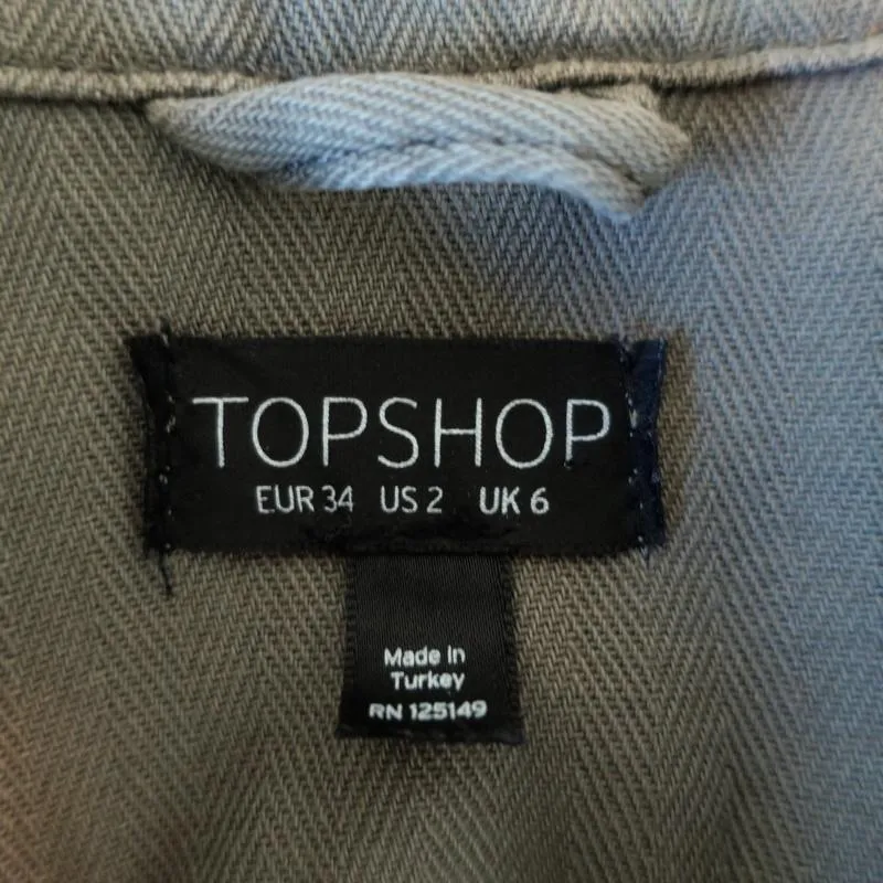 Topshop Distressed Utility Jacket Olive Cotton Size US 2