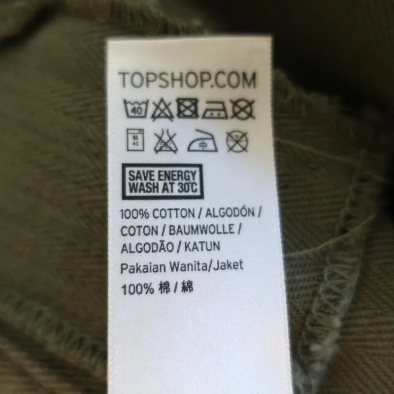 Topshop Distressed Utility Jacket Olive Cotton Size US 2