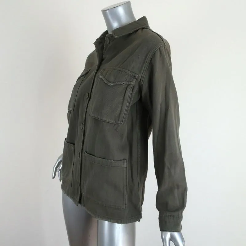 Topshop Distressed Utility Jacket Olive Cotton Size US 2