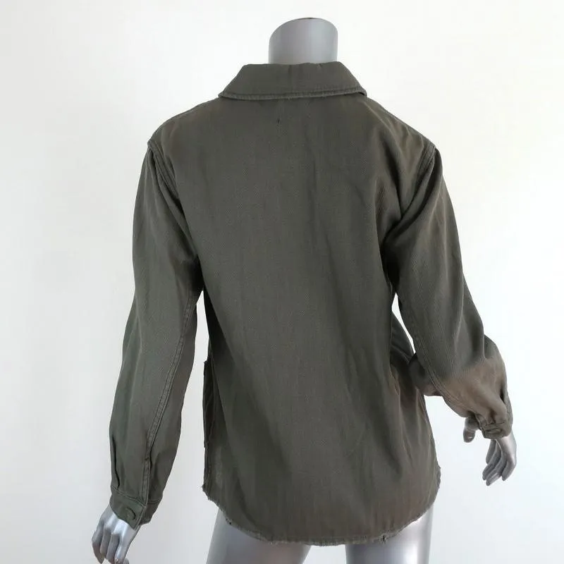 Topshop Distressed Utility Jacket Olive Cotton Size US 2
