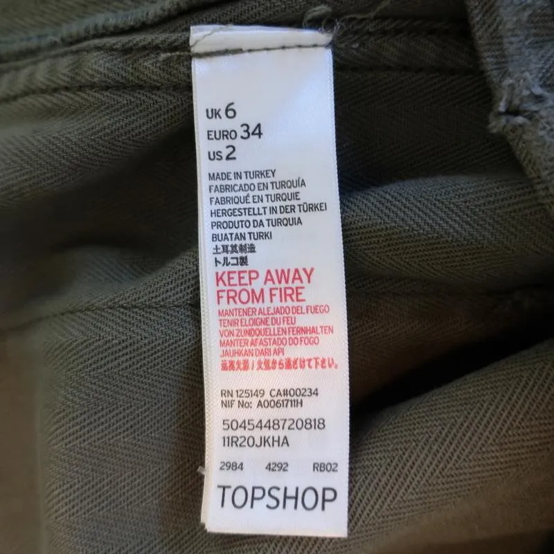 Topshop Distressed Utility Jacket Olive Cotton Size US 2