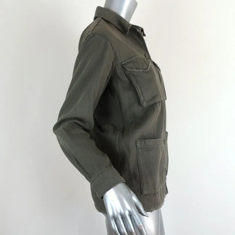 Topshop Distressed Utility Jacket Olive Cotton Size US 2