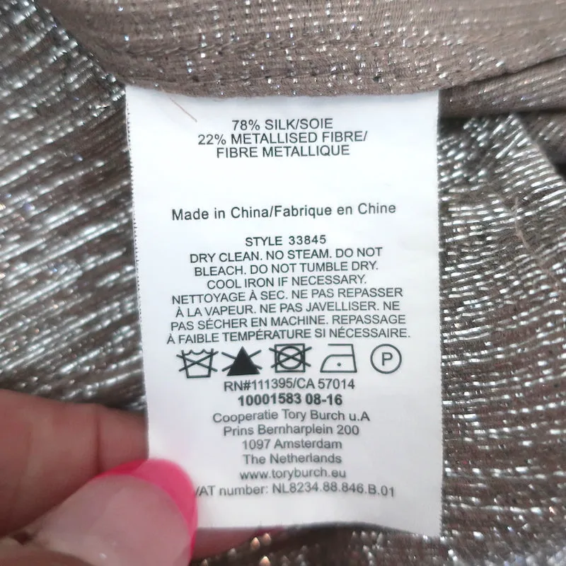 Tory Burch Metallic Button Down Shirt Silver/Taupe Size 0 Long Sleeve Top