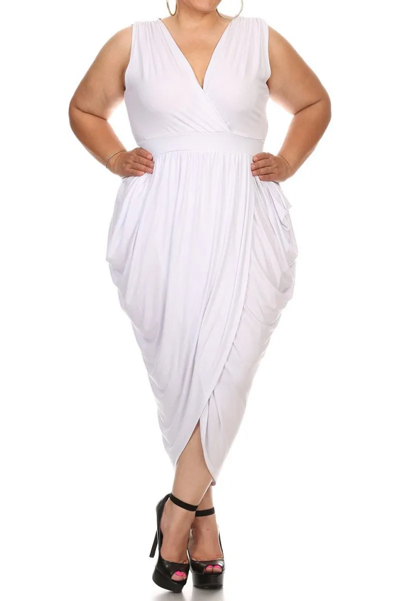 Tulip Skirt Surplice Neckline Plus Size Midi Dress