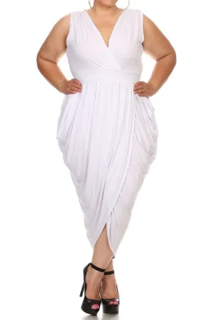 Tulip Skirt Surplice Neckline Plus Size Midi Dress