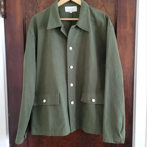 UK brand Olive - Earthy Green Utility Chore Coat with Patch Pockets Sized M/L