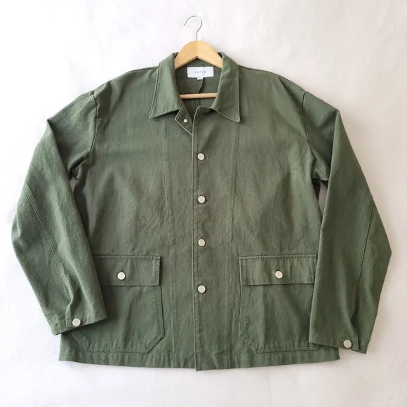 UK brand Olive - Earthy Green Utility Chore Coat with Patch Pockets Sized M/L