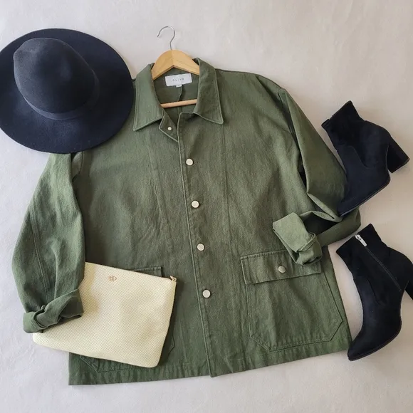 UK brand Olive - Earthy Green Utility Chore Coat with Patch Pockets Sized M/L