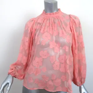 Ulla Johnson Blouse Sandrine Pink Floral Fil Coupe Size 2 Long Sleeve Top