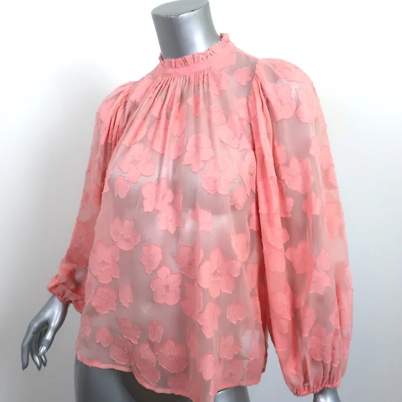 Ulla Johnson Blouse Sandrine Pink Floral Fil Coupe Size 2 Long Sleeve Top