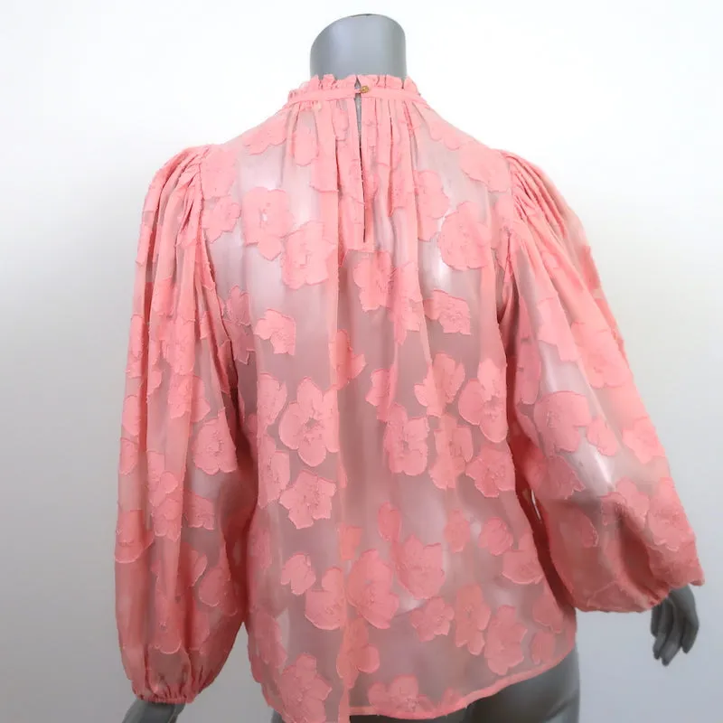 Ulla Johnson Blouse Sandrine Pink Floral Fil Coupe Size 2 Long Sleeve Top
