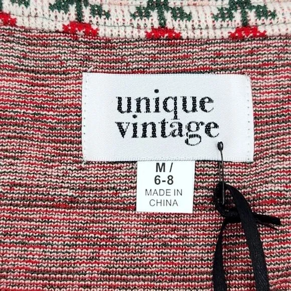 Unique Vintage Beige, Red &amp; Green Tulip Sterling Sweater Womens Size Medium