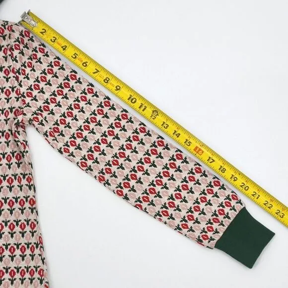 Unique Vintage Beige, Red &amp; Green Tulip Sterling Sweater Womens Size Medium