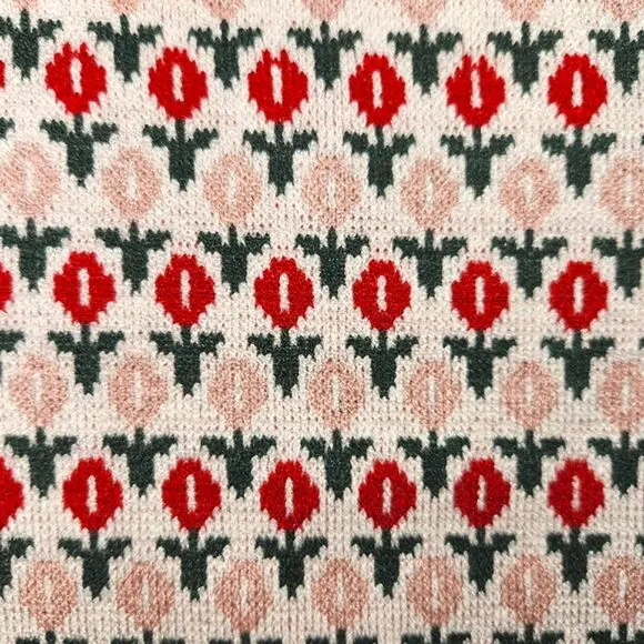 Unique Vintage Beige, Red &amp; Green Tulip Sterling Sweater Womens Size Medium