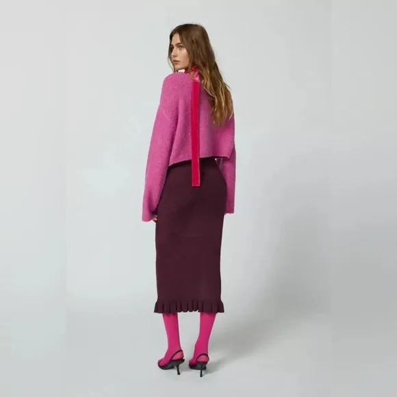 UO Margot Sweater Midi Skirt, Maroon, XL, NWT