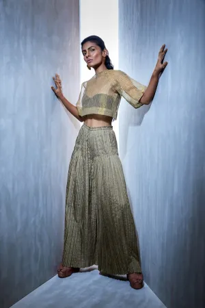Urvashi Kaur   I   Block Printed Zari Kota Silk Crop Top