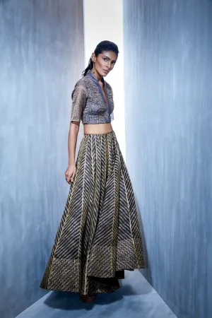 Urvashi Kaur   I   Ruched Polka Block Print Tissue Silk Crop Top