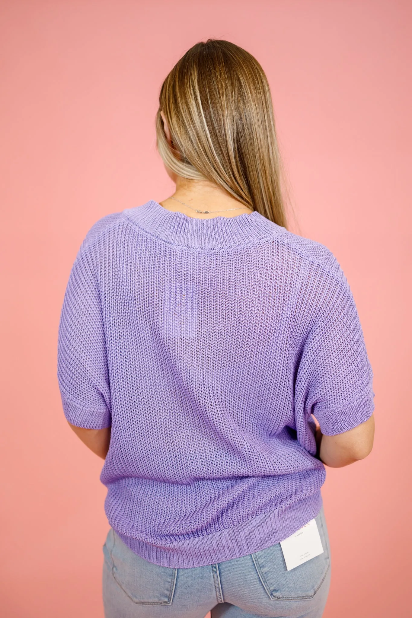 V-Neck Knit Top, LAVENDER