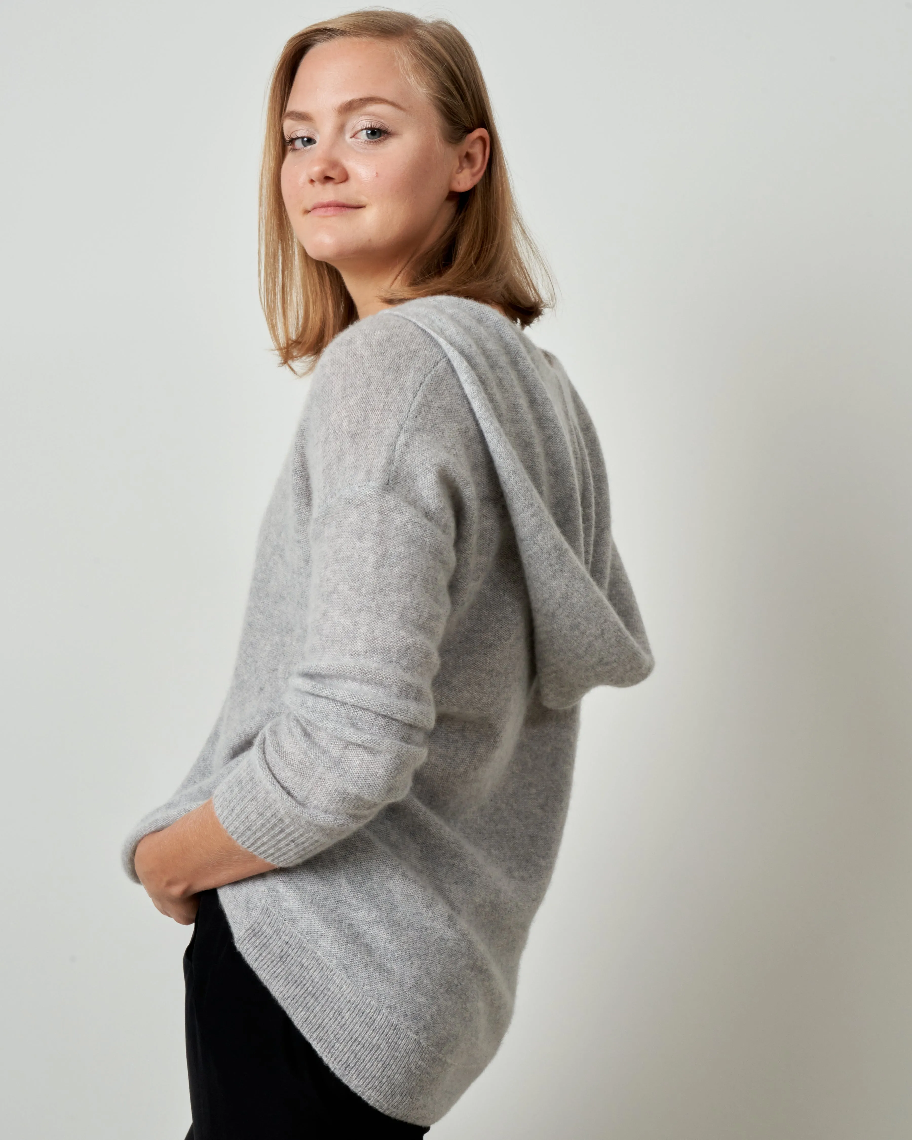 v neck pullover hoodie - cement