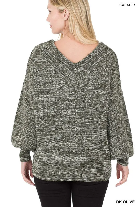V-neck sweater-OLIVE