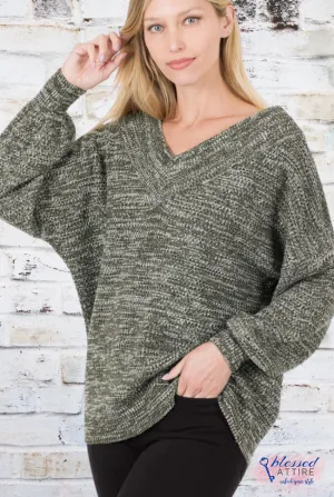 V-neck sweater-OLIVE